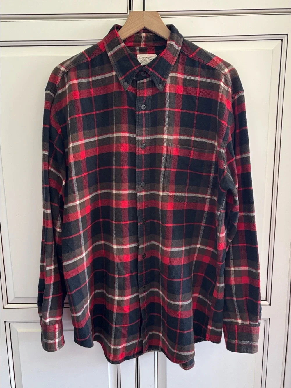 Vintage J Crew Oarsman Plaid Flannel Long Sleeve Button Shirt Red Mens Large